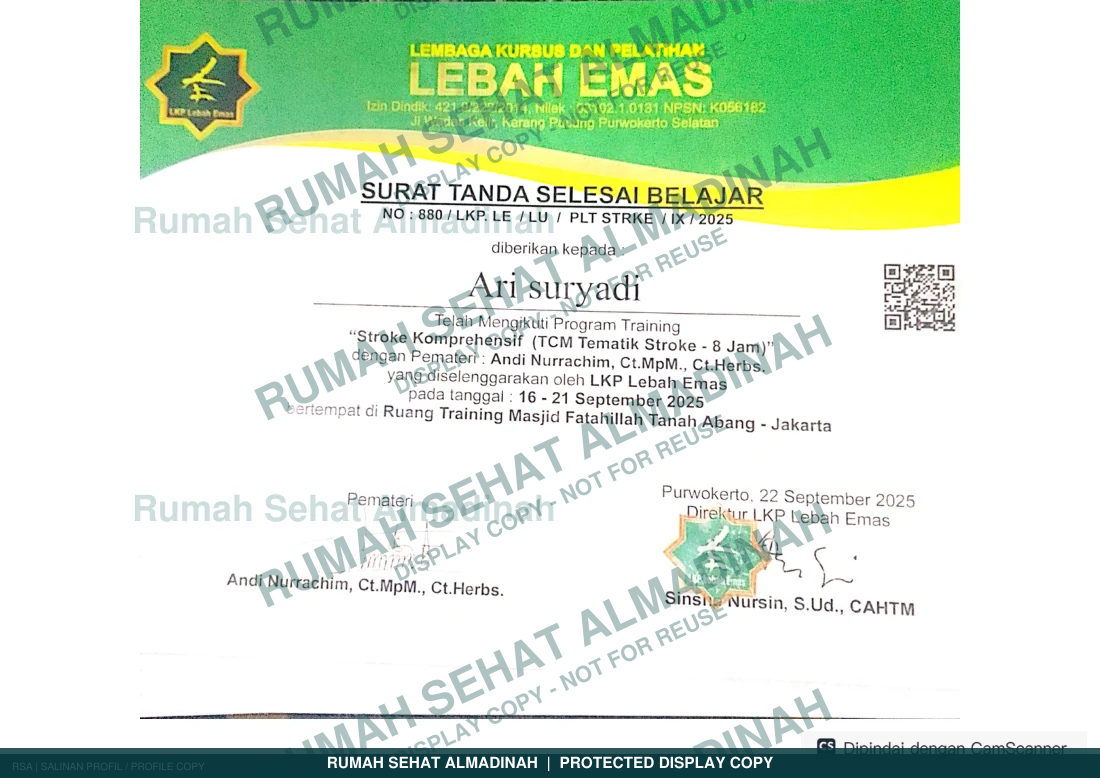 Ari Suryadi — Sertifikat TCM Tematik Stroke
