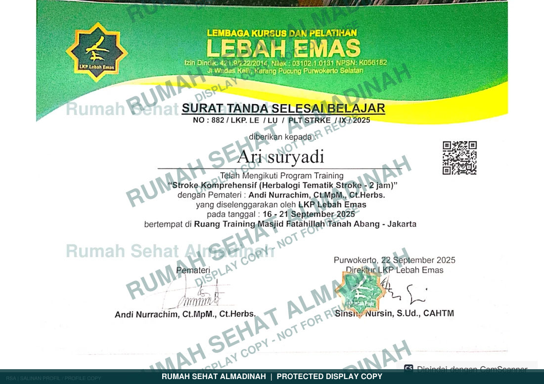 Ari Suryadi — Sertifikat Herbalogi Tematik Stroke