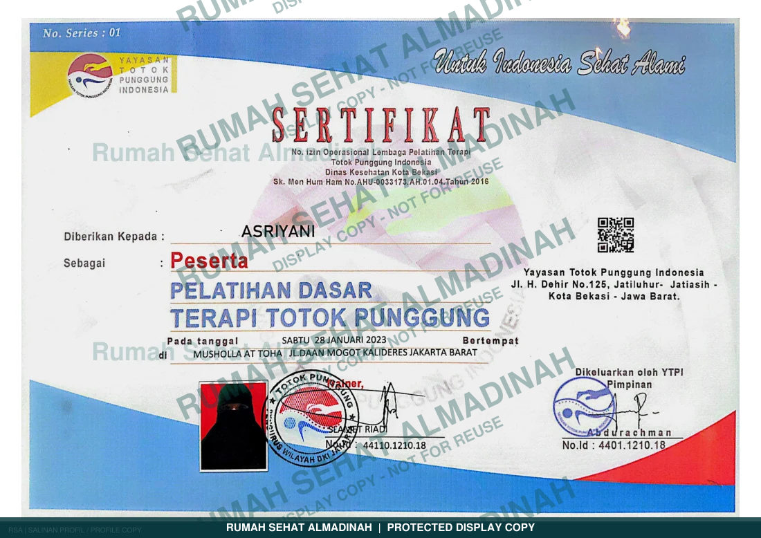 Asriyani — Pelatihan Dasar Totok Punggung