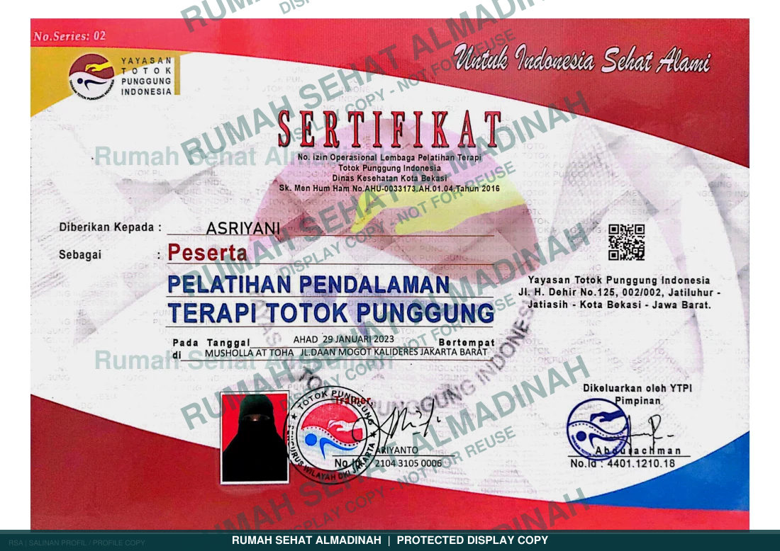 Asriyani — Pelatihan Pendalaman Totok Punggung