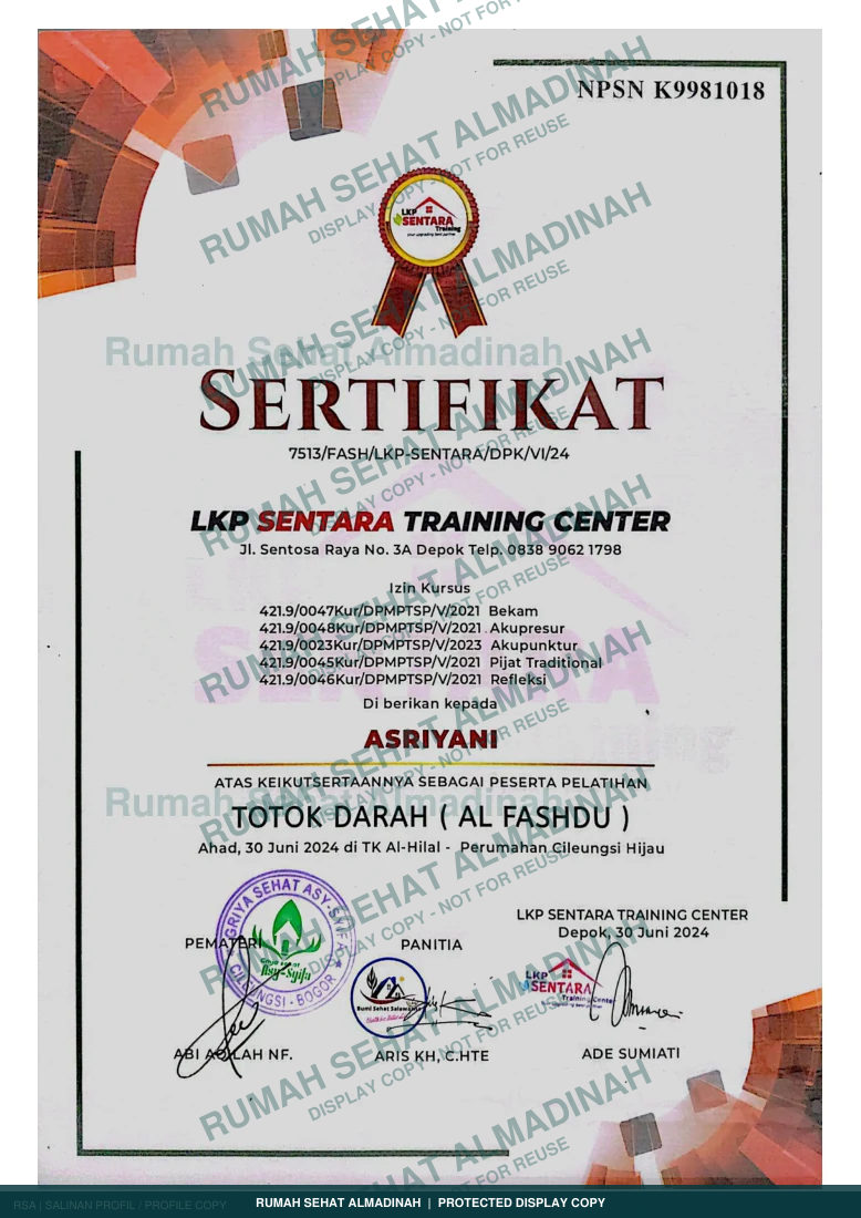 Asriyani — Pelatihan Al Fashdu