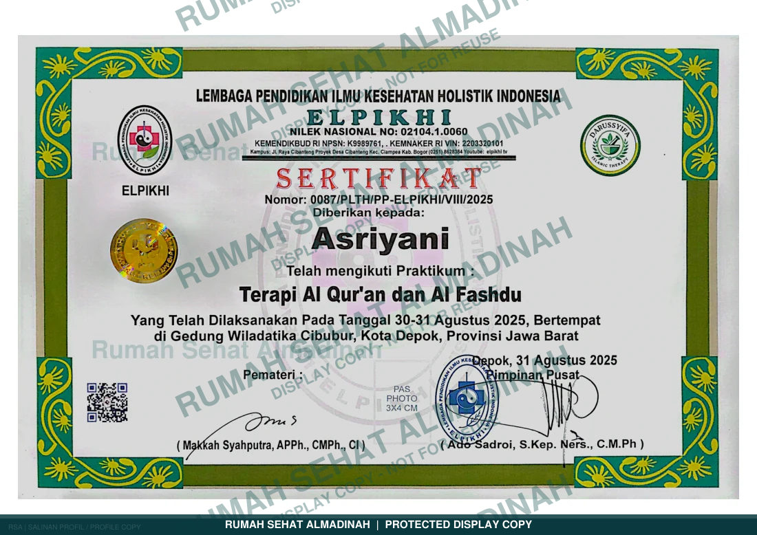 Asriyani — Praktikum Terapi Al Qur’an dan Al Fashdu
