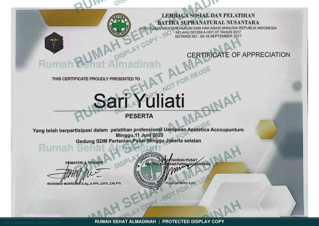 Sari Yuliati — Pelatihan European Aesthetic Acupuncture
