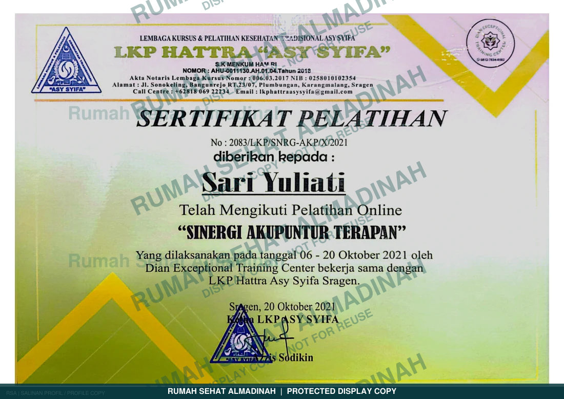 Sari Yuliati — Pelatihan Sinergi Akupunktur Terapan