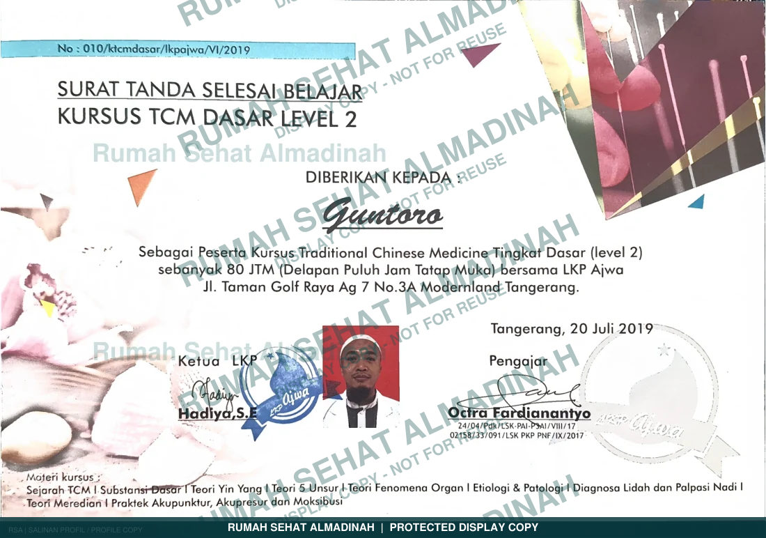 Guntoro — Kursus TCM Dasar Level 2 — 2019