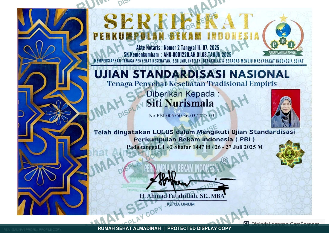 Siti Nurismala — Ujian Sertifikasi Bekam Sunnah PBI