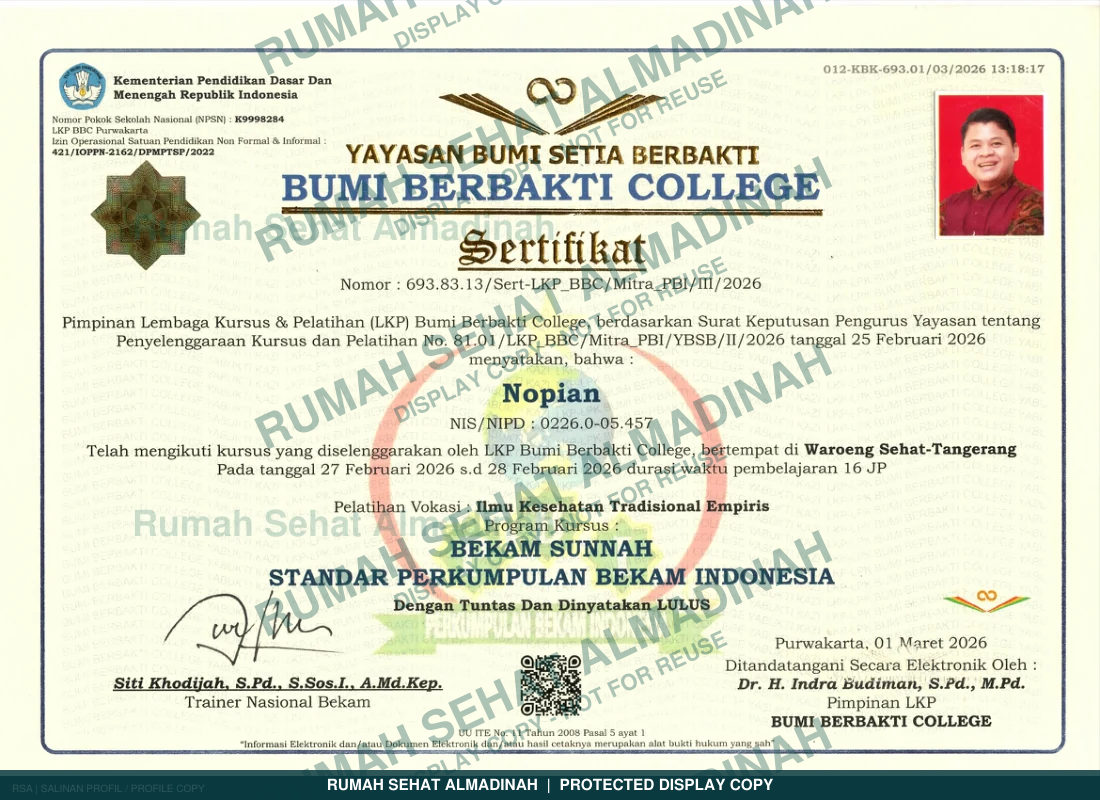 Nopian Adigoena — Sertifikat Bekam Sunnah