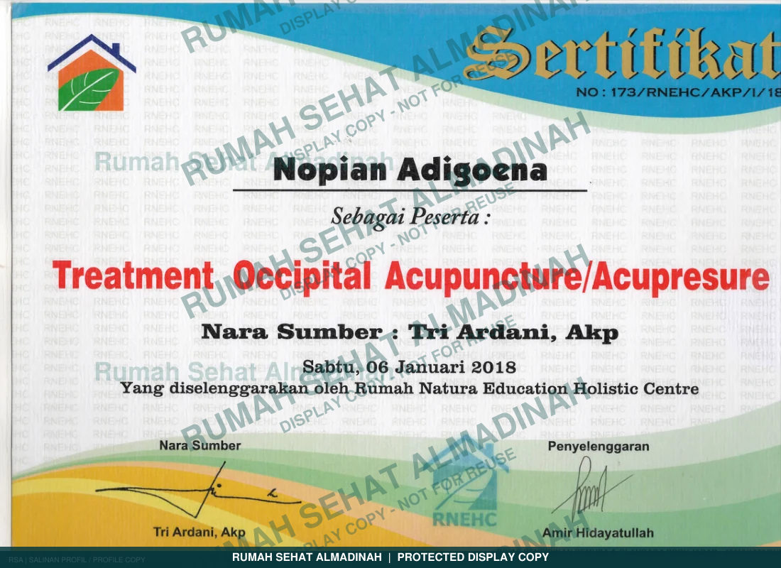 Nopian Adigoena — Sertifikat Akupuntur