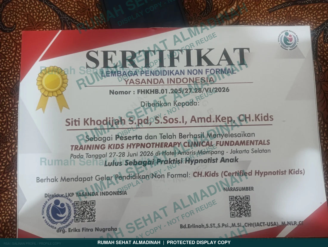 Siti Khodijah — Sertifikat Training Kids Hypnoterapy Clinical