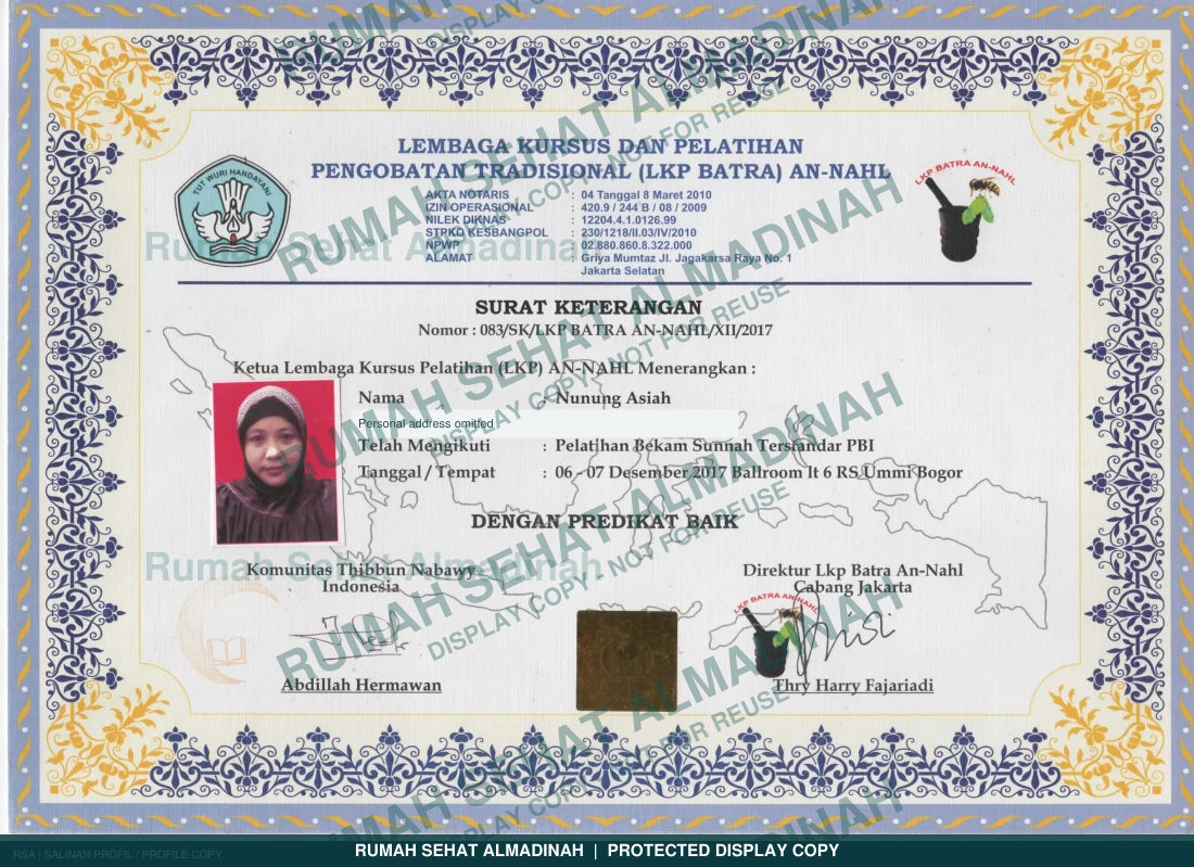 Nunung Asiah — Pelatihan Bekam Sunnah Terstandar PBI — 2017
